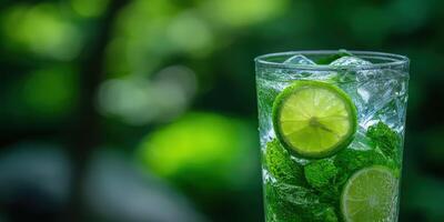 Refreshing mint and lime drink served in clear glass photo
