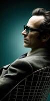 Portrait of a man with glasses sitting in a modern chair photo