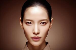 A woman gazes confidently at the camera with a calm demeanor photo