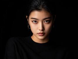 Moody portrait of a young woman with striking features photo