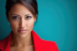 Portrait of a woman with a confident expression in red attire photo