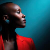Elegant woman in vibrant attire showcasing artistic expression photo
