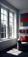 A room with a couch and a window photo