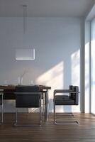 Modern dining room designed in Bauhaus style with minimalistic furniture photo
