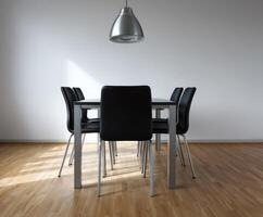 Modern Bauhaus-style dining space with minimalist furniture design photo