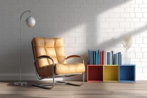 Contemporary Bauhaus design in a serene living space with vibrant accents photo