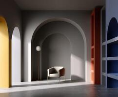 Modern interior design inspired by Bauhaus with geometric shapes photo