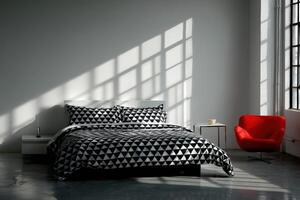Explore minimalist design in a Bauhaus-inspired bedroom setting photo