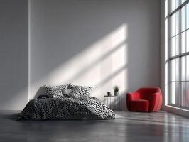 Modern Bauhaus bedroom design with natural light in a minimalist space photo