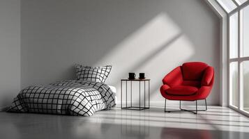 Modern Bauhaus style bedroom with minimalist design elements photo