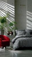 Bauhaus inspired bedroom with modern design elements and natural light photo