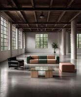 Bauhaus inspired interior design in spacious industrial setting photo