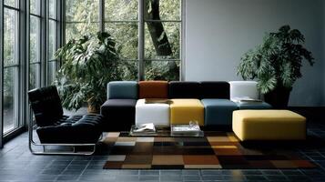 Modern interior design highlights Bauhaus style in living room setup photo