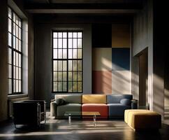 Exploring modern design influences in a Bauhaus-inspired living space photo