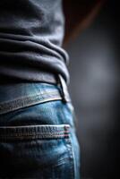 Casual close-up of denim jeans highlighting style and texture photo