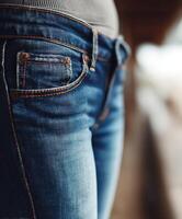 Stylish denim jeans showcase close up in casual setting photo