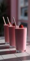 Delicious protein shakes with strawberries on a warm afternoon photo