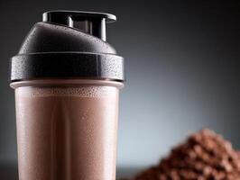 Protein shake prepared in a shaker cup, ideal for post-workout recovery photo