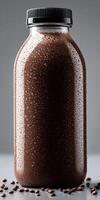 Refreshing protein shake in a chilled glass bottle photo