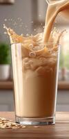Delicious protein shake being poured into a glass during morning routine photo