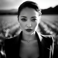 Portrait of a woman in a vineyard during golden hour photo