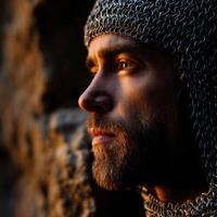 Portrait of a medieval knight in soft sunset light photo