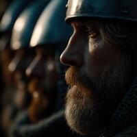 Warriors prepare for battle at dawn with focus and determination photo
