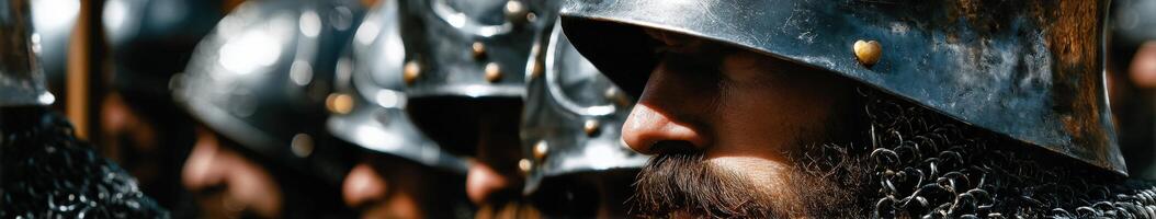 Medieval reenactors in armor participating in historical event photo