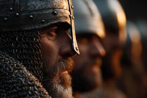 Close-up of armored knight during historical reenactment event photo