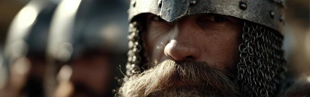 Medieval warrior displaying courage in a historic reenactment photo