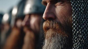 Warrior faces display determination at historical reenactment event photo