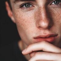Young individual with striking features captured in close-up shot photo