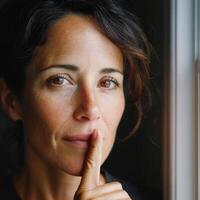 Woman with a thoughtful expression at home during daylight photo