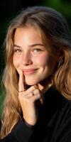 Young woman with a playful smile enjoying a sunny day outdoors photo