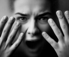 Expressive portrayal of anguish and intense emotion in a close-up photo