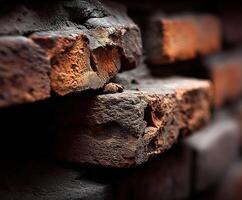 Rustic brick wall showcases texture and color variations photo