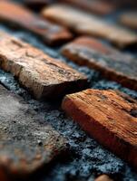 Wooden blocks arranged on a dark surface with texture details photo