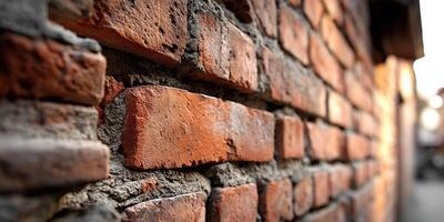 Detailed view of weathered brick wall in urban setting photo