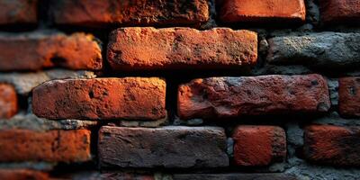 Textured red brick wall with shadows and light at sunset photo