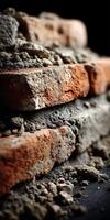 Close-up view of weathered bricks and mortar on construction site photo