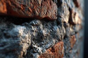 Textured wall showcasing brick and stone details in warm light photo
