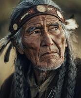 Portrait of a wise Native American elder in a natural setting photo