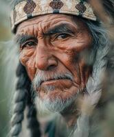 Portrait of an elder with braids in natural light highlighting wisdom photo