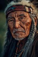 An old native man with a headdress photo