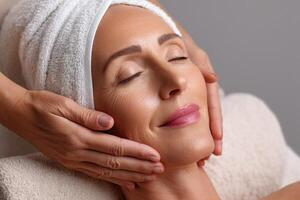 Relaxing facial treatment in a serene spa environment in the afternoon photo