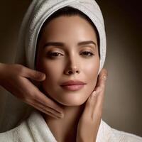 Relaxing facial treatment enhances natural beauty in serene setting photo