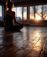Sunset yoga practice in a tranquil studio setting photo