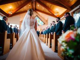 Elegant wedding ceremony in a charming chapel with stunning decor photo