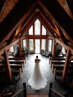 Beautiful bride in a stunning chapel preparing for a memorable wedding ceremony photo