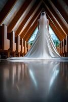 Elegant bridal moment captured in a light-filled chapel setting photo